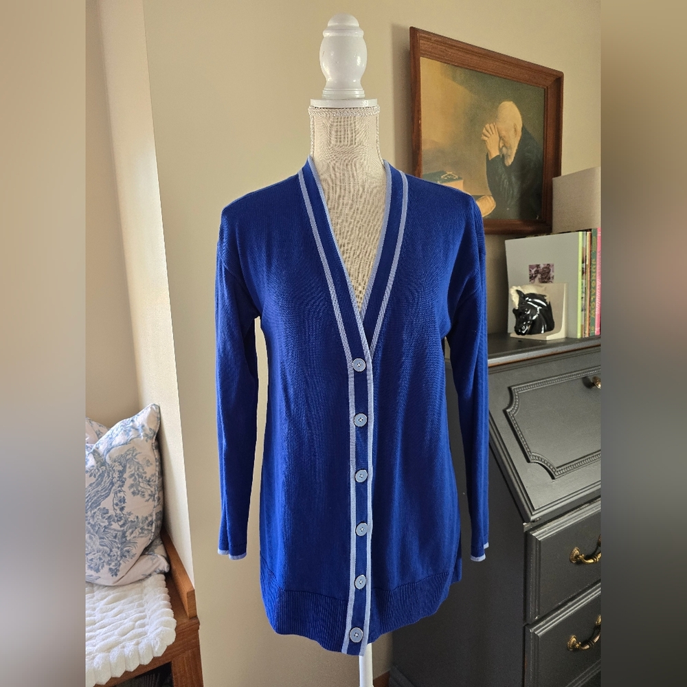 Talbots MP medium Petite Blue Cardigan Sweater Button Down V Neck